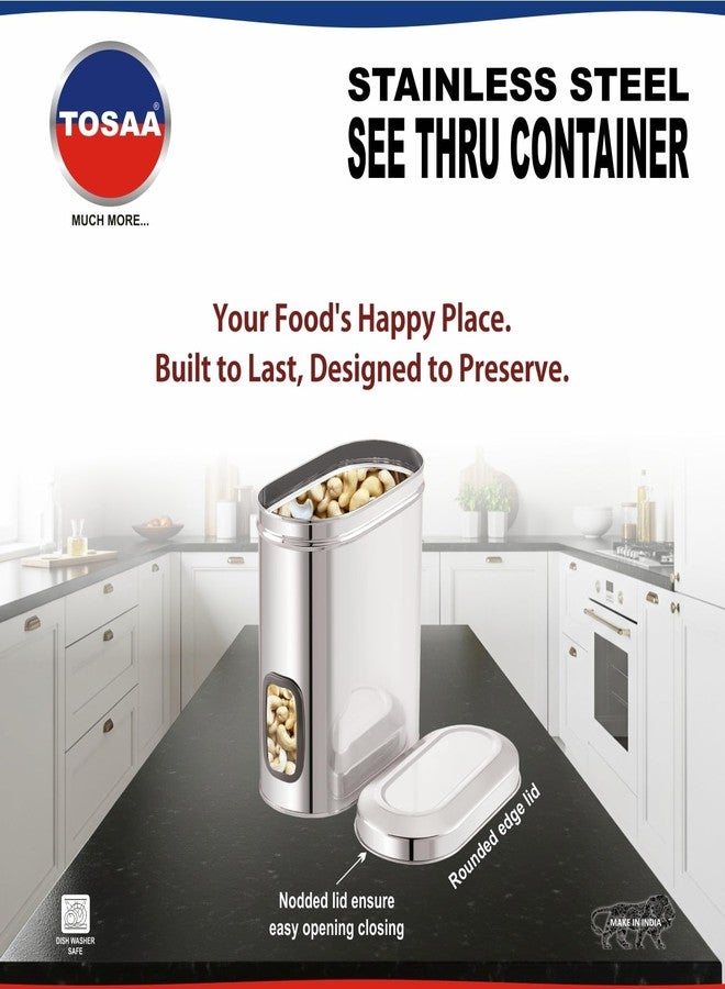 Tosaa Stainless Steel Cover Window Clear Jars for Kitchen Storage Food Spices Canister with Airtight Lid Container Organizer, Tea Coffee & Sugar (2750 Ml) - Image 5